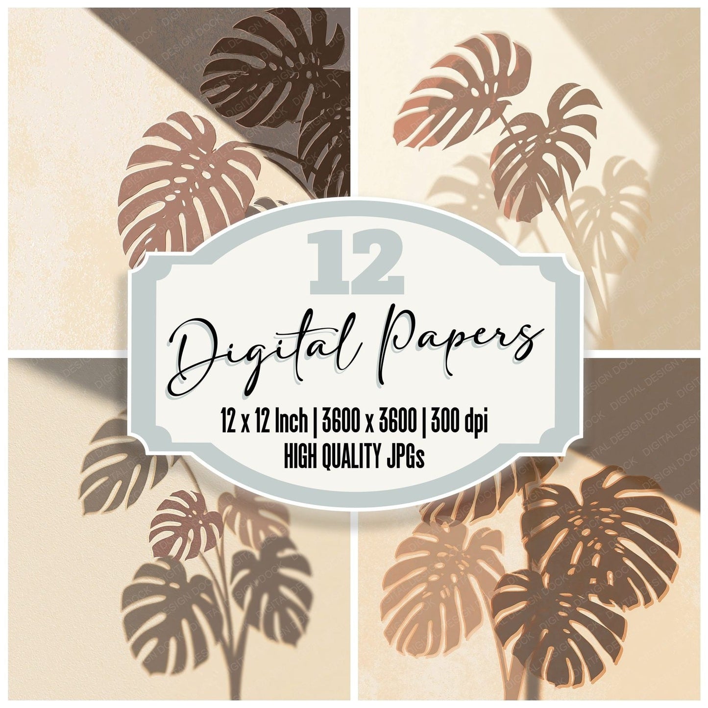 Shadow Monstera Oatmeal Cocoa Digital Paper Pack (DDD012499)