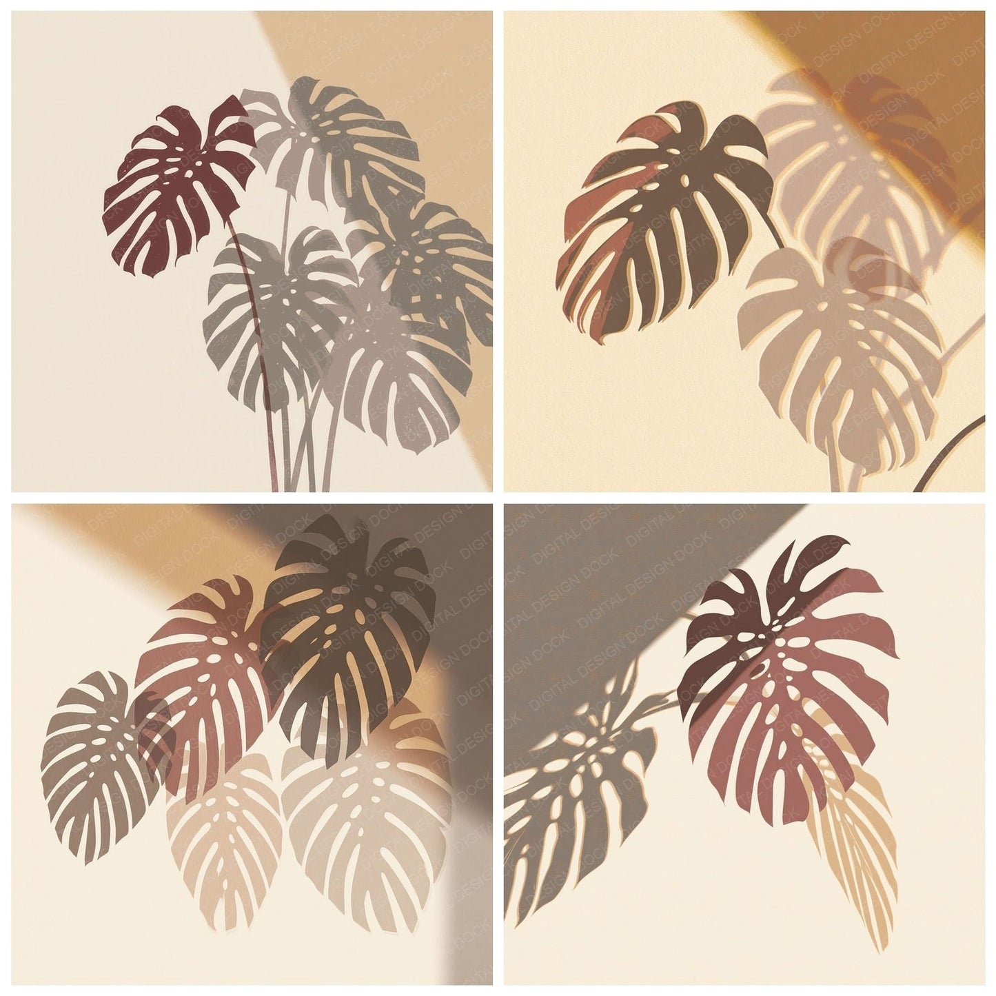 Shadow Monstera Oatmeal Cocoa Digital Paper Pack (DDD012499)