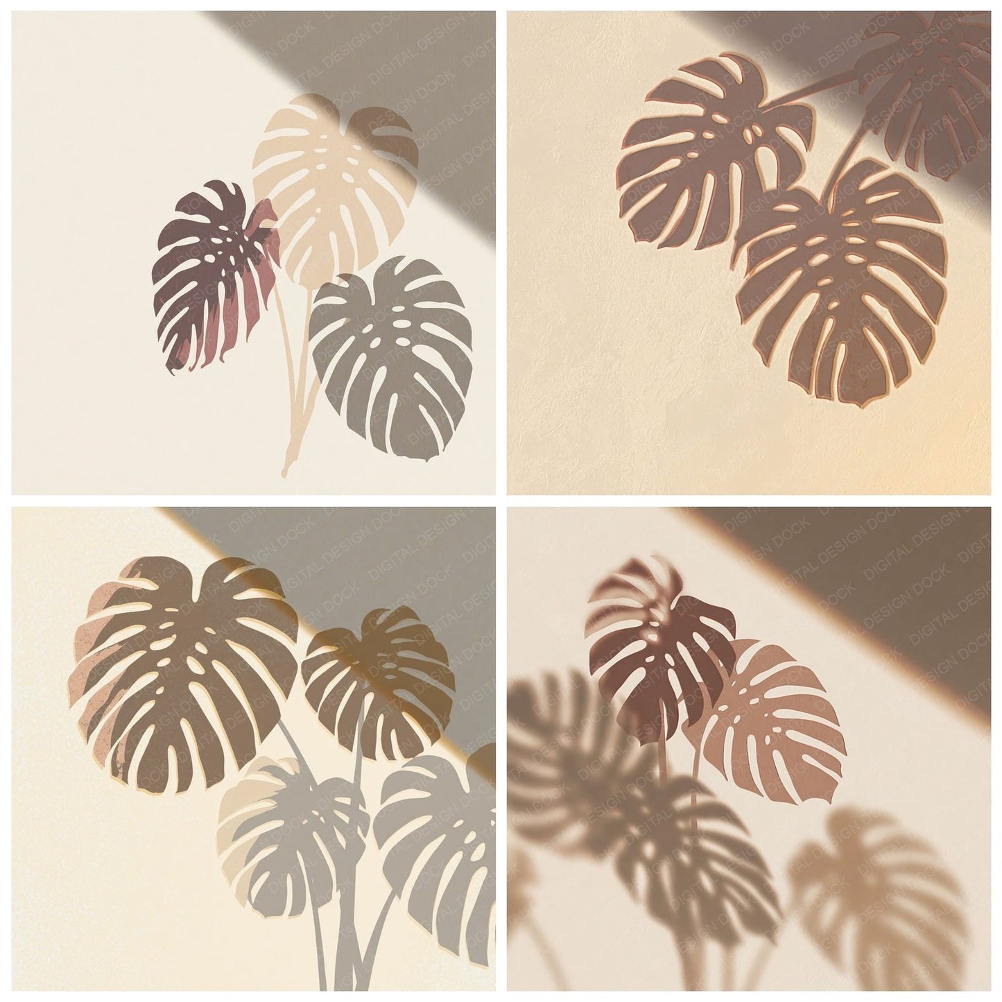Shadow Monstera Oatmeal Cocoa Digital Paper Pack (DDD012499)