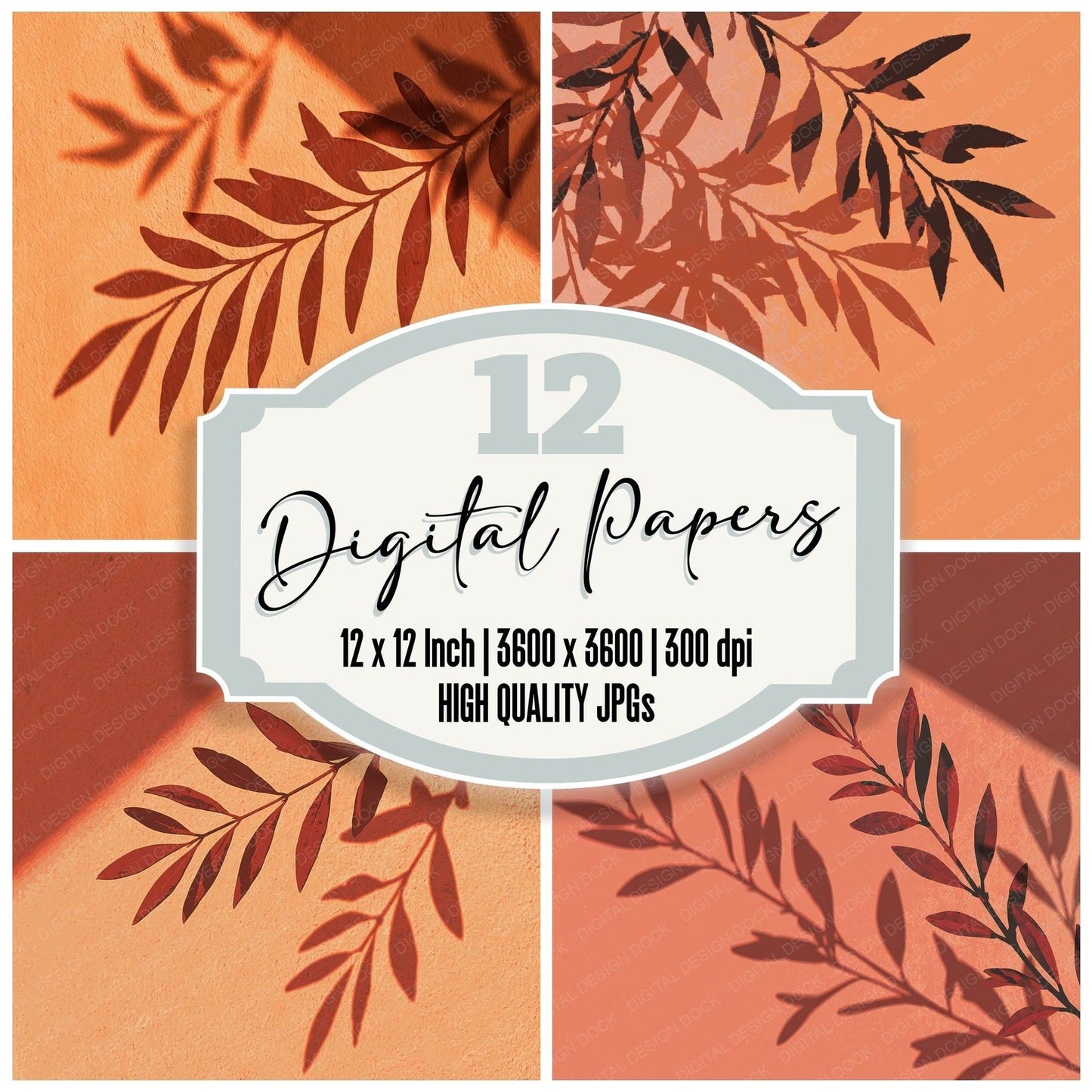 Shadow Olive Branch Terracotta Rust Digital Paper Pack (DDD012500)
