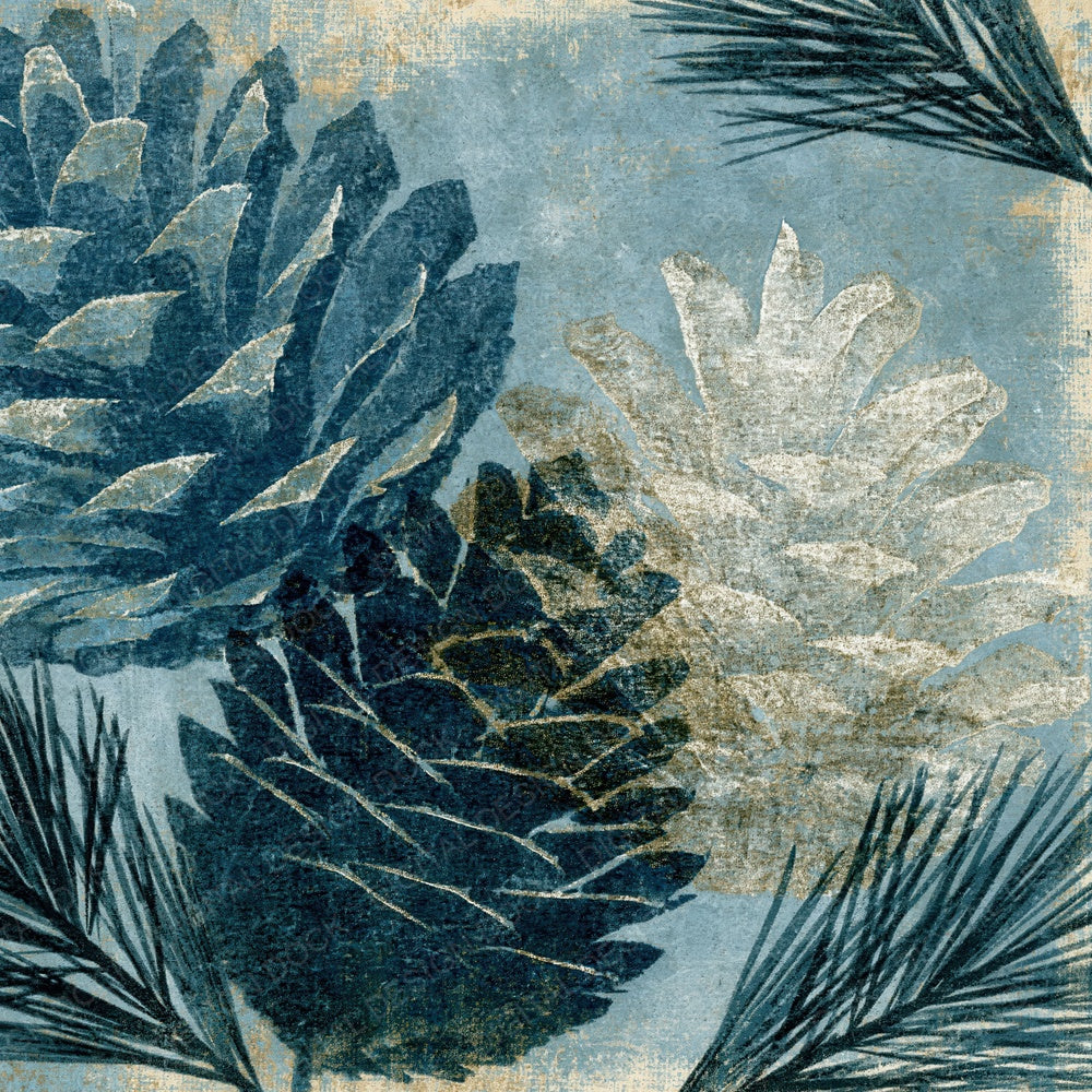 Pinecone Blue Etched Woodblock Print Digital Paper Pack (DDD012506)