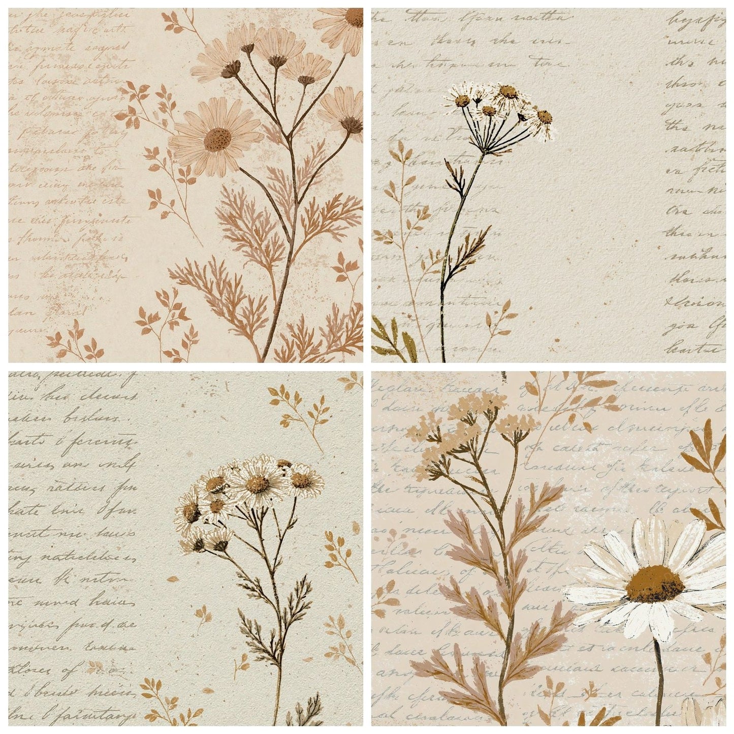 Woodblock Chamomile Script Bone Taupe Digital Paper Pack (DDD012507)