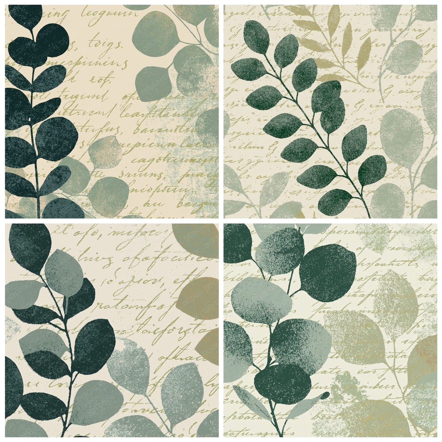 Woodblock Eucalyptus Script Sage Buttermilk Digital Paper Pack (DDD012510)