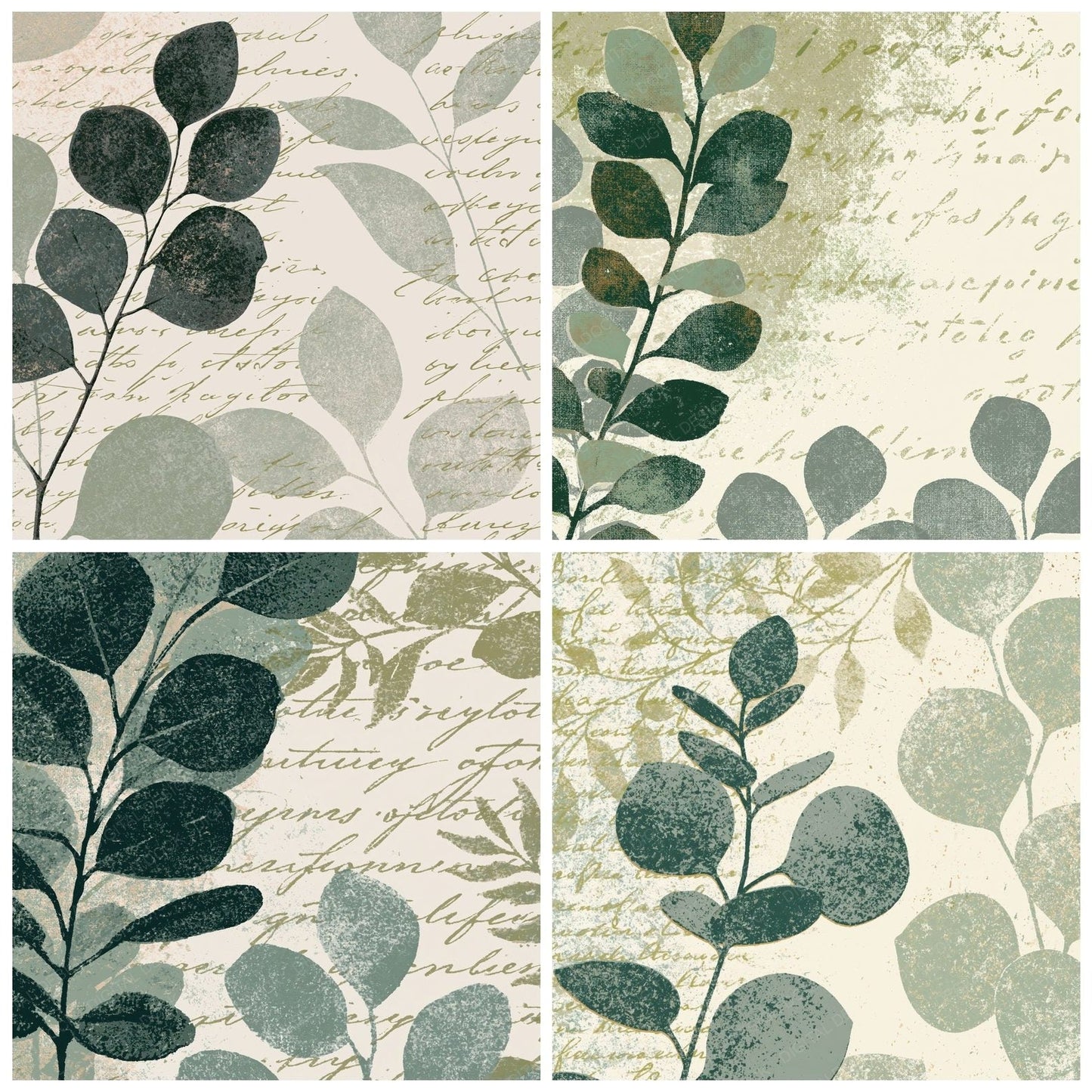 Woodblock Eucalyptus Script Sage Buttermilk Digital Paper Pack (DDD012510)