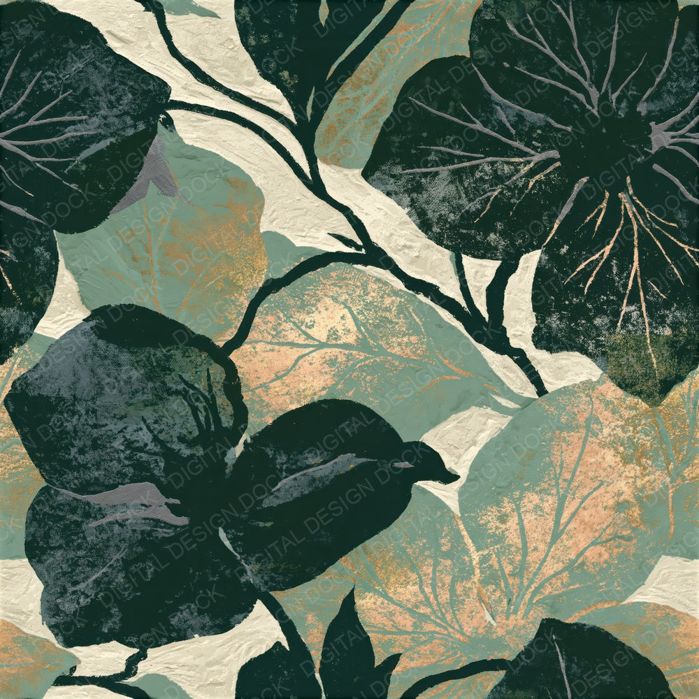 Woodblock Hellebore Vine Sage Pewter Seamless Digital Paper Pack (DDD012512)