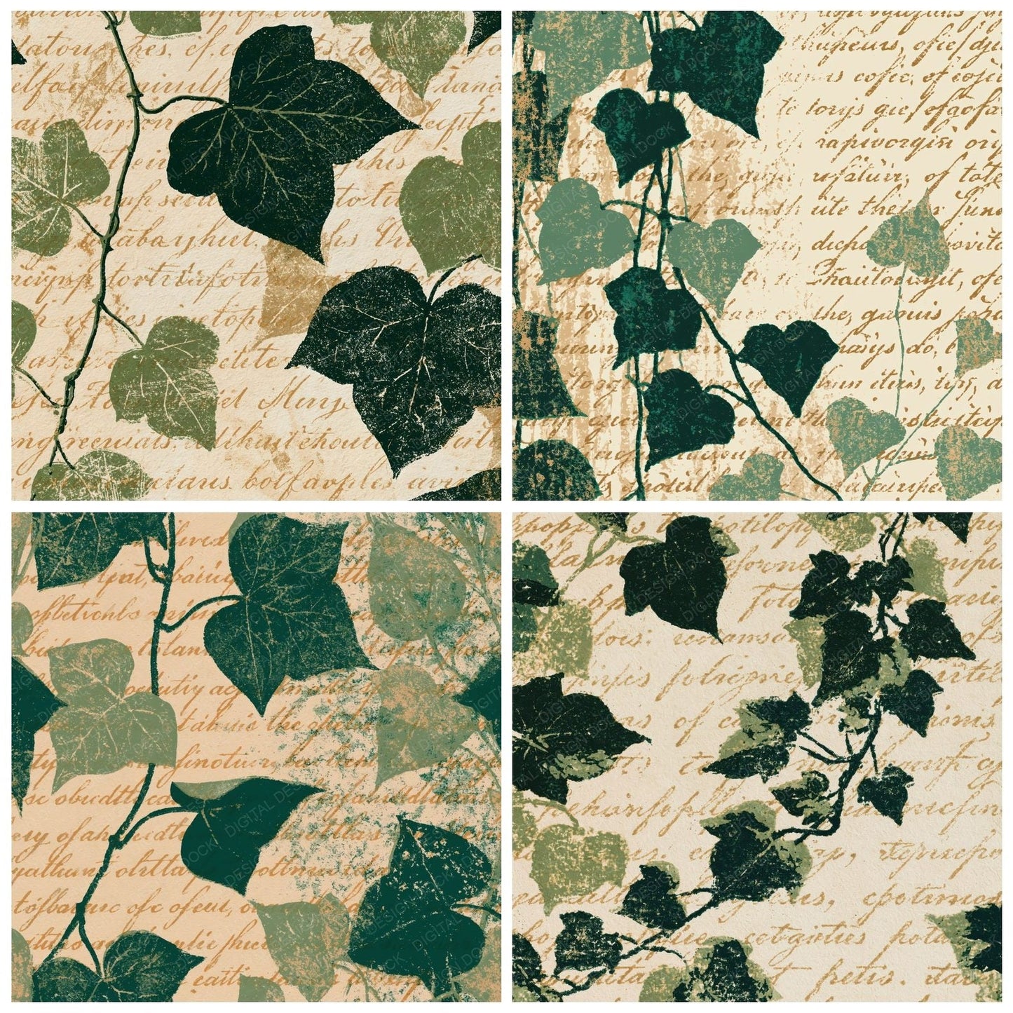 Woodblock Ivy Script Forest Moss Digital Paper Pack (DDD012513)