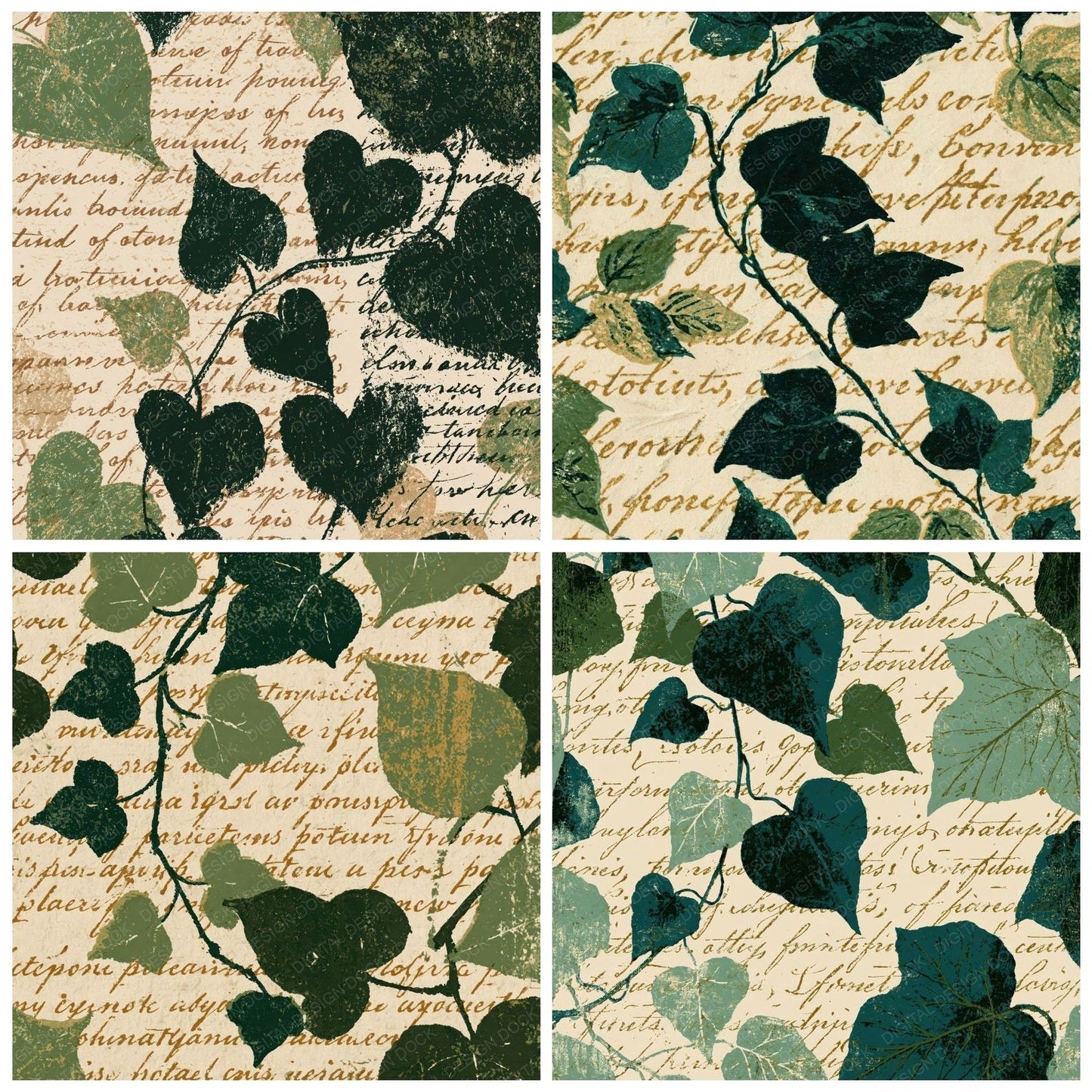 Woodblock Ivy Script Forest Moss Digital Paper Pack (DDD012513)