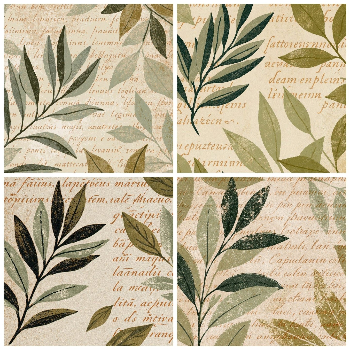 Woodblock Olive Script Sage Oatmeal Digital Paper Pack (DDD012517)