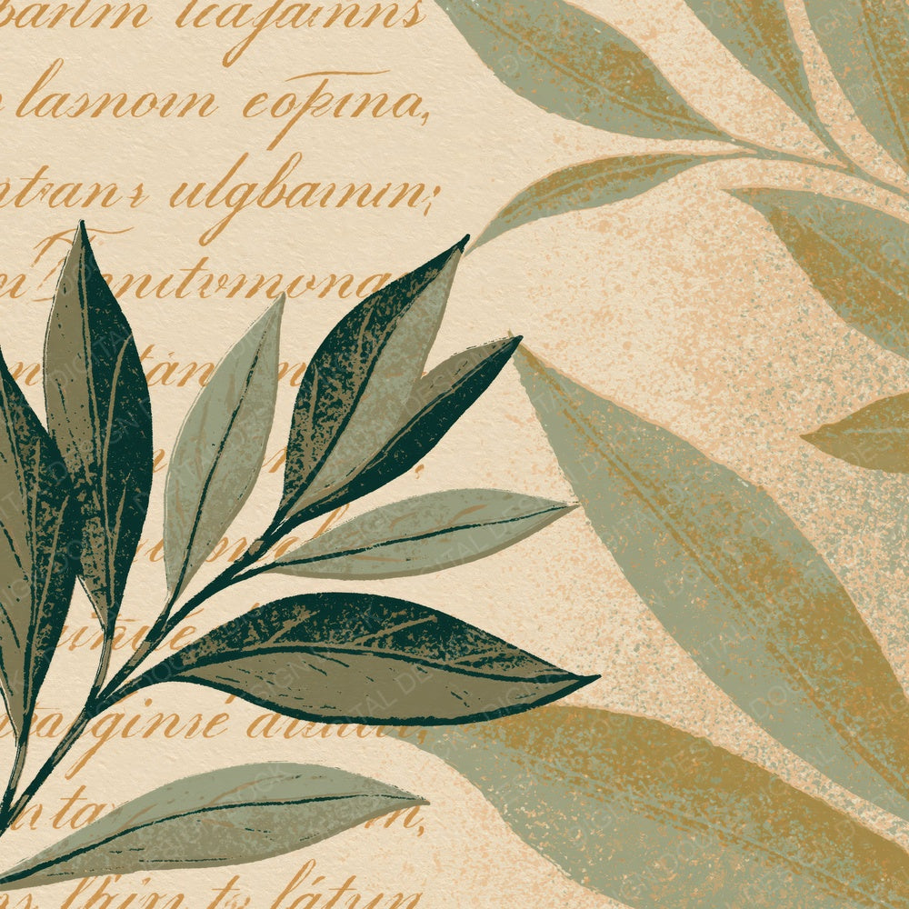 Woodblock Olive Script Sage Oatmeal Digital Paper Pack (DDD012517)
