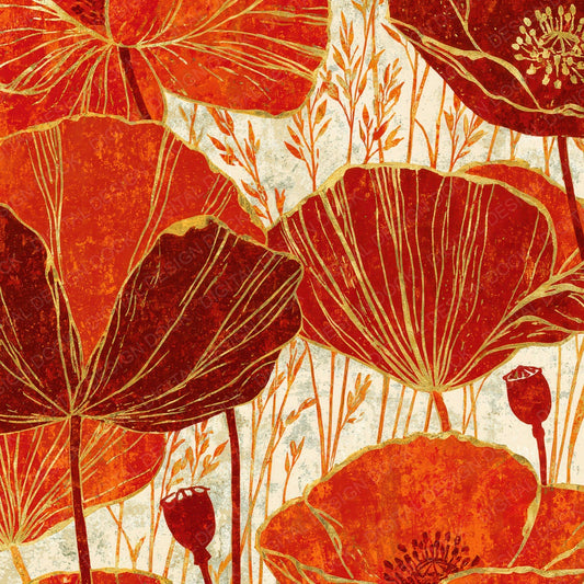 Woodblock Poppy Grasses Rust Gold Digital Paper Pack (DDD012519)