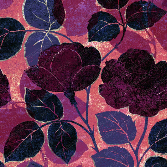 Woodblock Rose Ivy Plum Silver Digital Paper Pack (DDD012522)