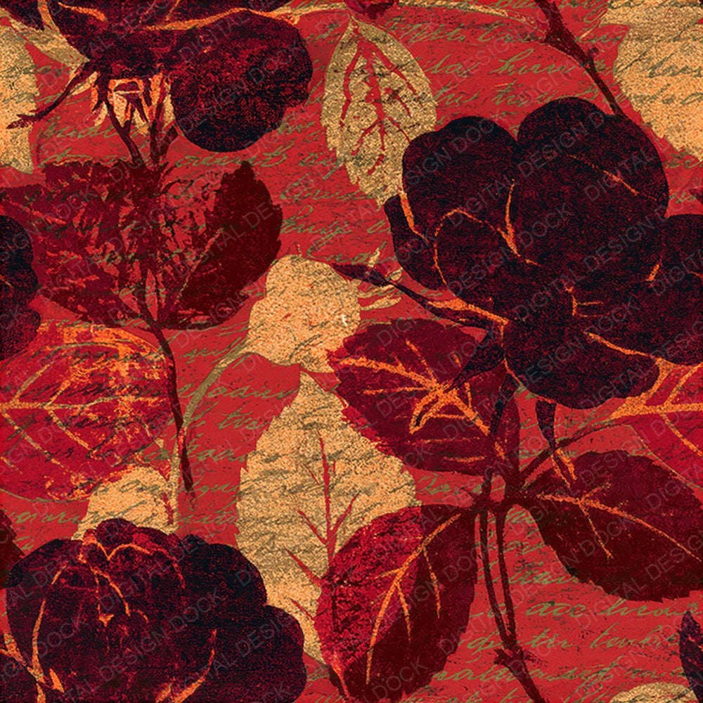 Woodblock Rose Ivy Script Burgundy Copper Seamless Digital Paper Pack (DDD012523)
