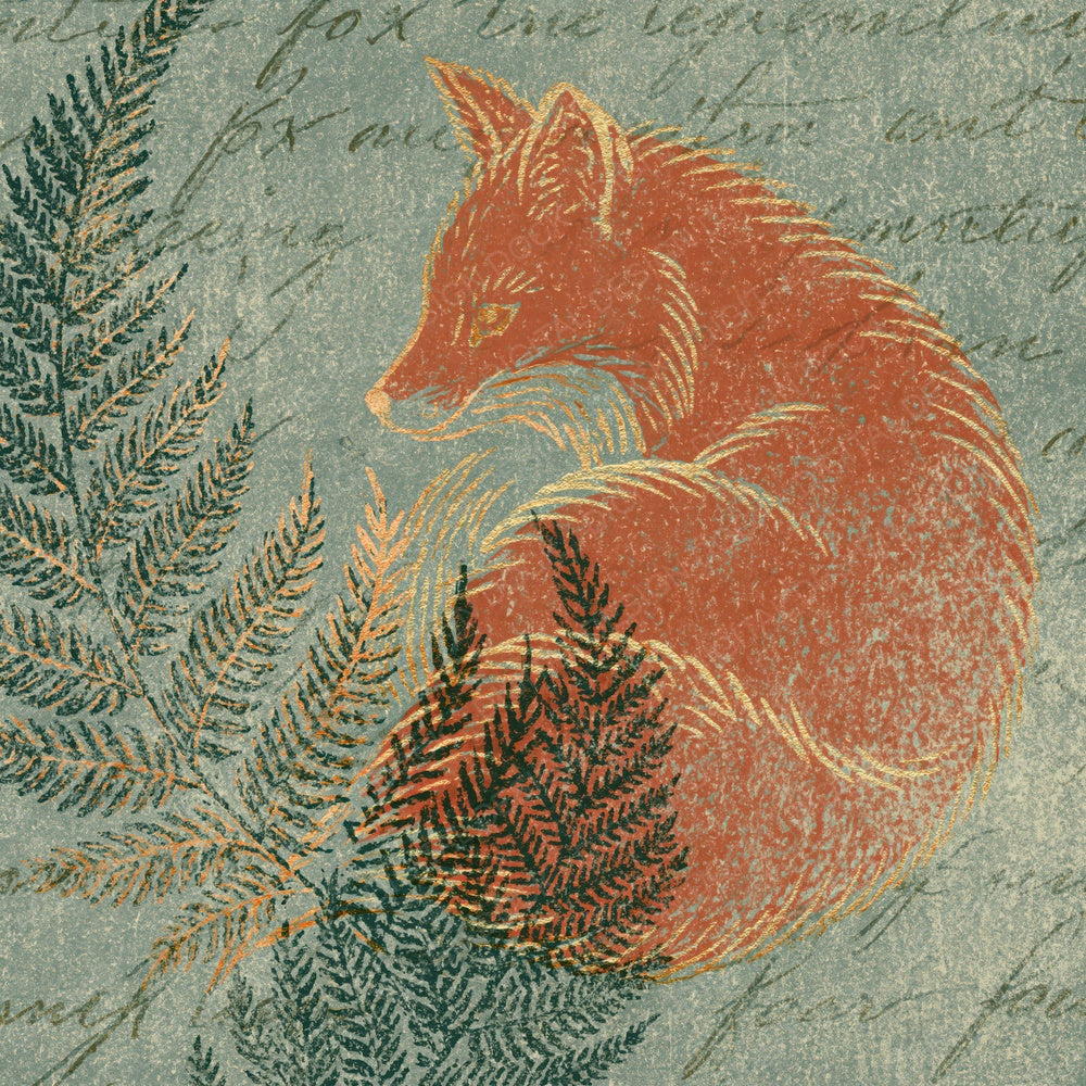 Woodblock Fox Fern Terracotta Sage Digital Paper Pack (DDD012529)