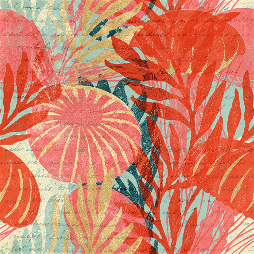 Woodblock Jellyfish Seaweed Coral Mint Seamless Digital Paper Pack (DDD012531)