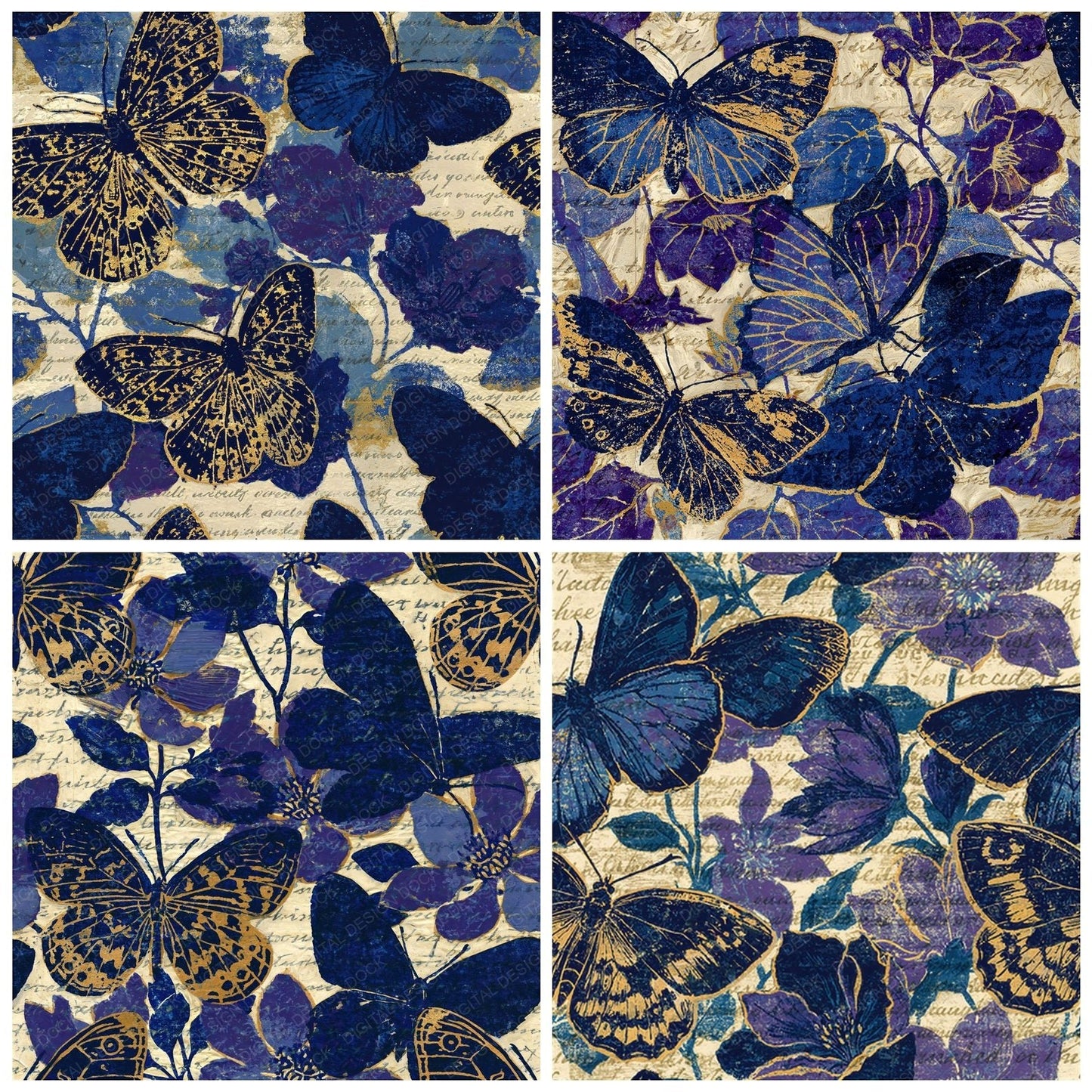 Woodblock Moth Nightshade Midnight Bone Seamless Digital Paper Pack (DDD012534)