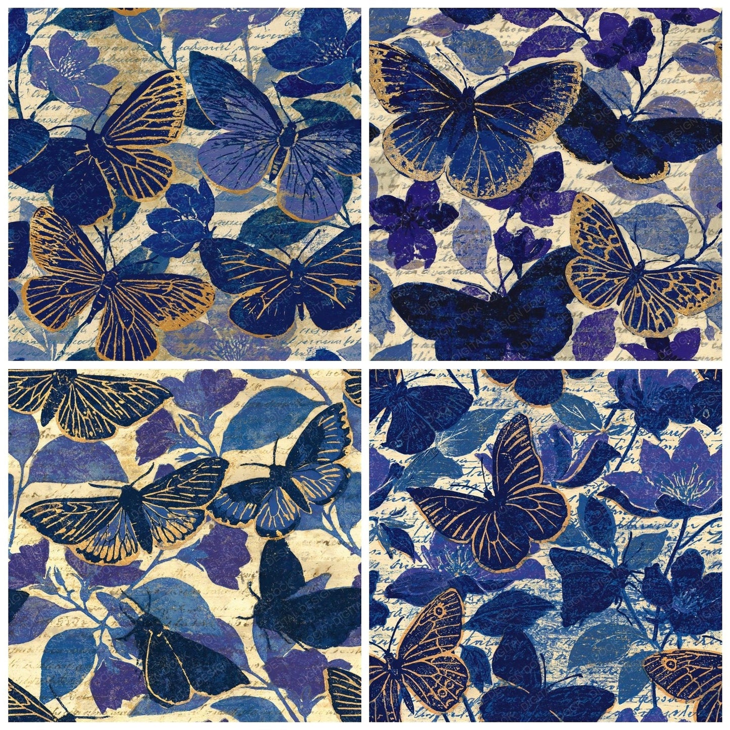 Woodblock Moth Nightshade Midnight Bone Seamless Digital Paper Pack (DDD012534)