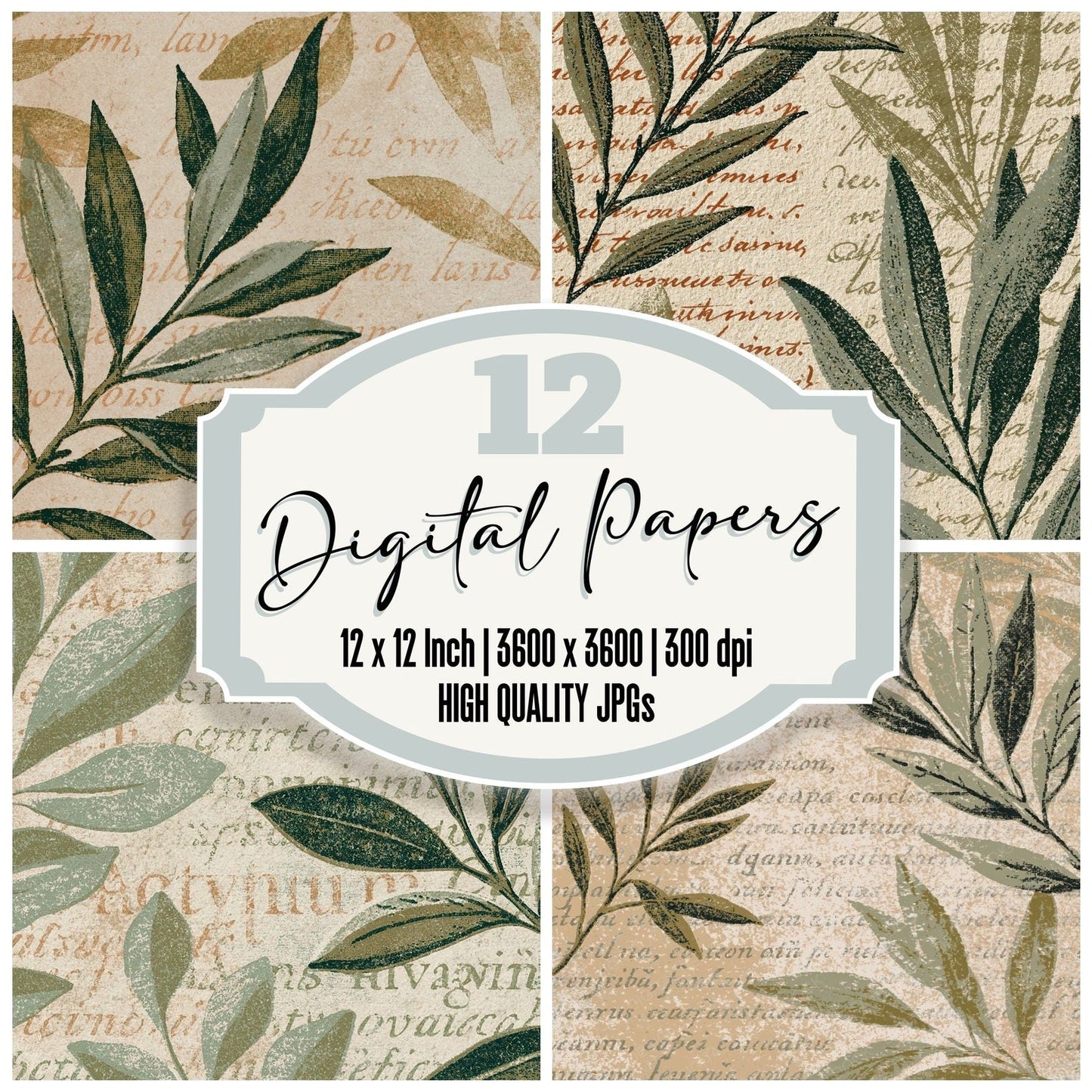 Woodblock Olive Sage Oatmeal Digital Paper Pack (DDD012537)