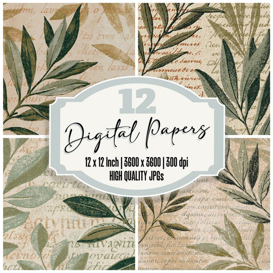 Woodblock Olive Sage Oatmeal Digital Paper Pack (DDD012537)