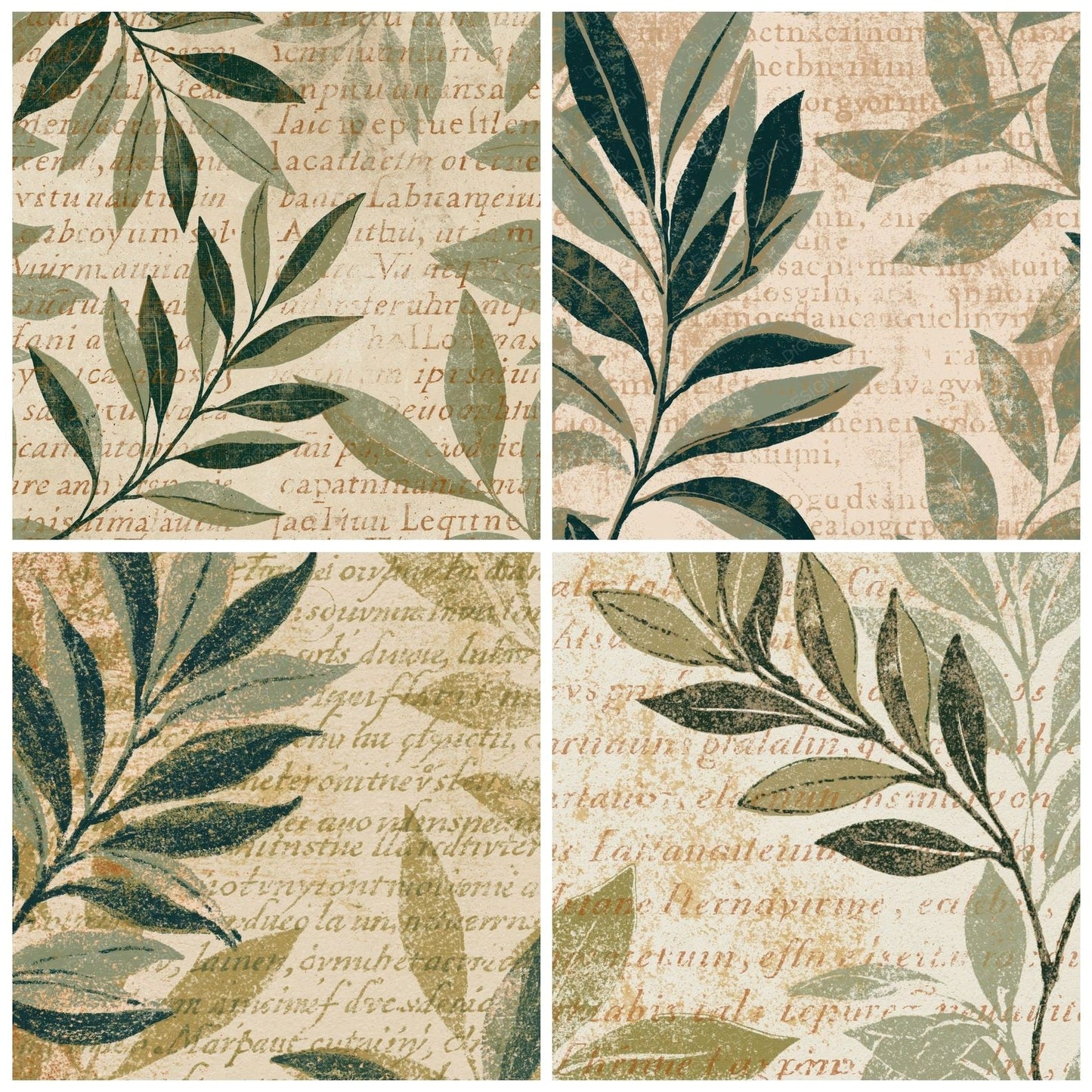 Woodblock Olive Sage Oatmeal Digital Paper Pack (DDD012537)