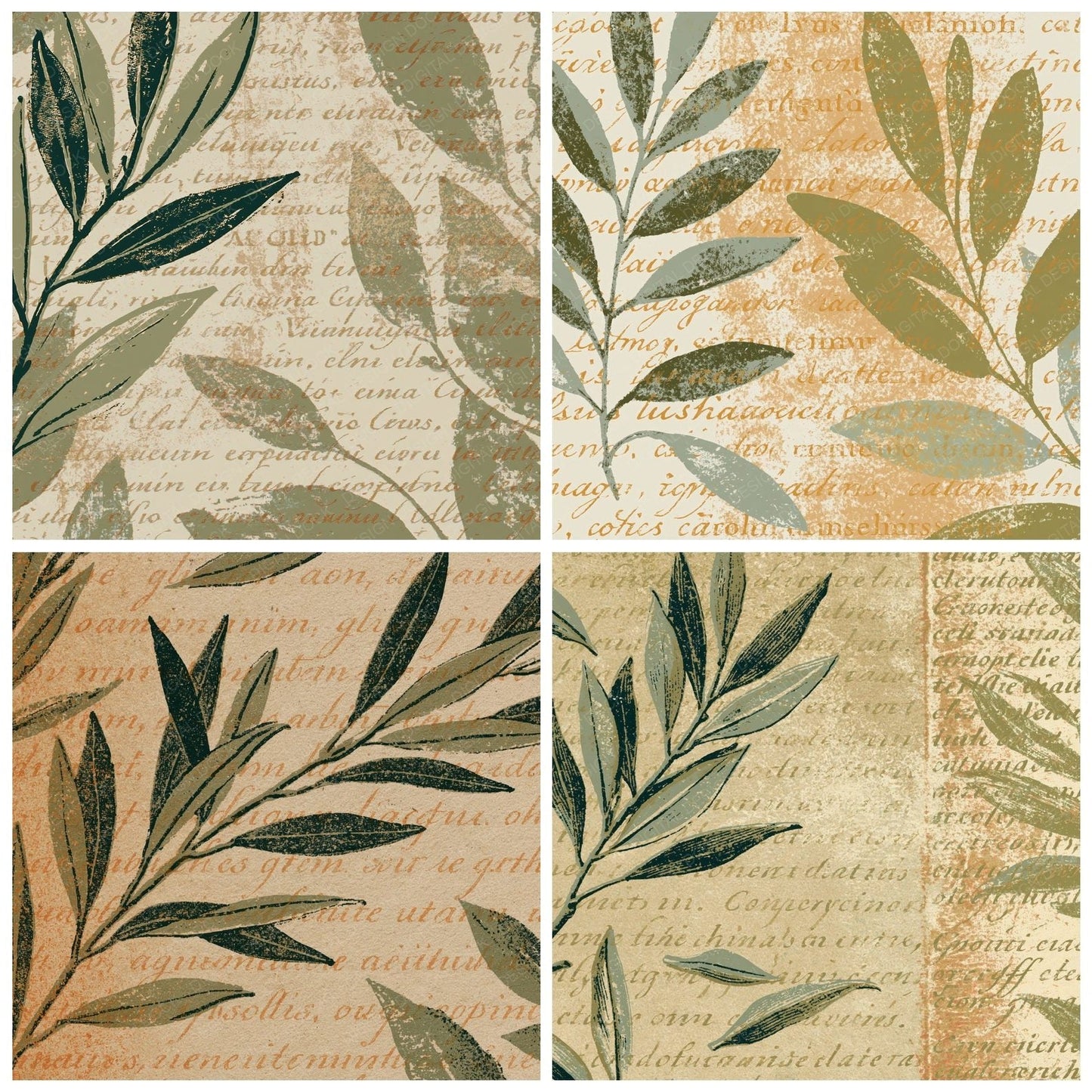 Woodblock Olive Sage Oatmeal Digital Paper Pack (DDD012537)