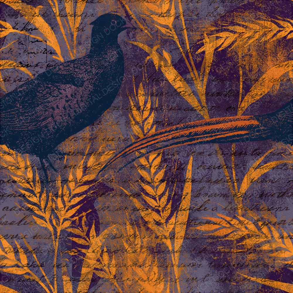 Woodblock Pheasant Wheat Saffron Violet Seamless Digital Paper Pack (DDD012540)
