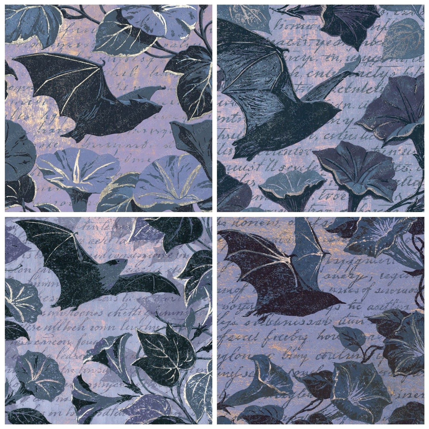 Woodblock Bat Moonflower Lilac Digital Paper Pack (DDD012545)