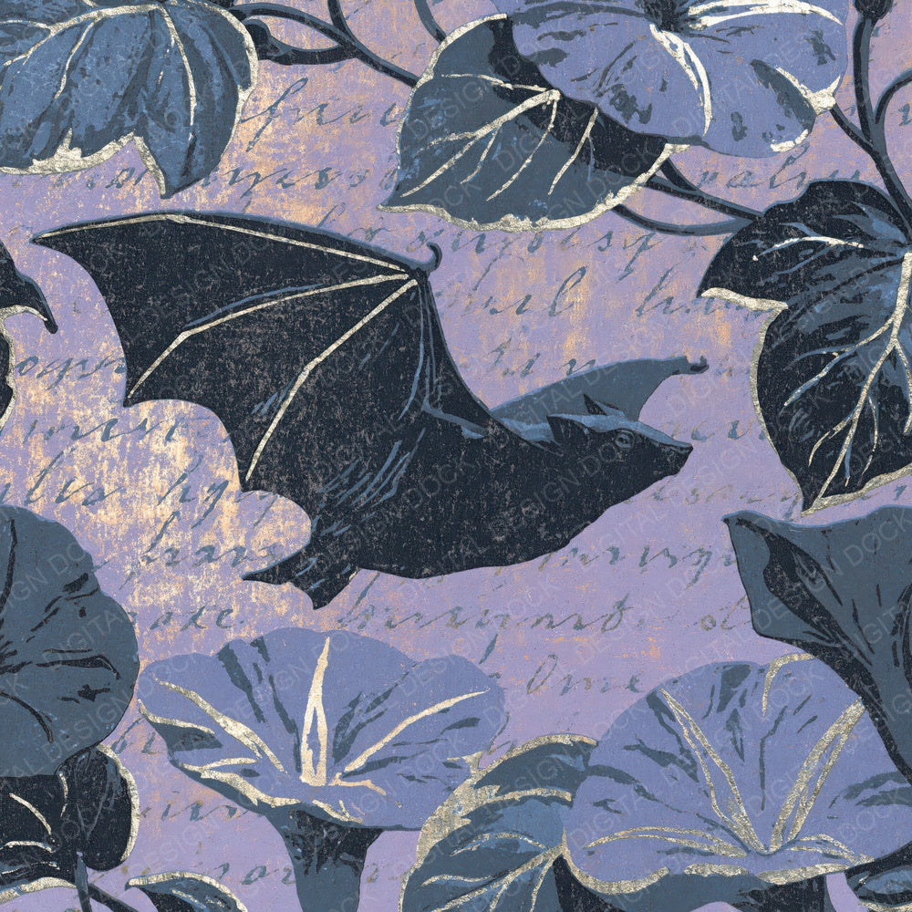 Woodblock Bat Moonflower Lilac Digital Paper Pack (DDD012545)