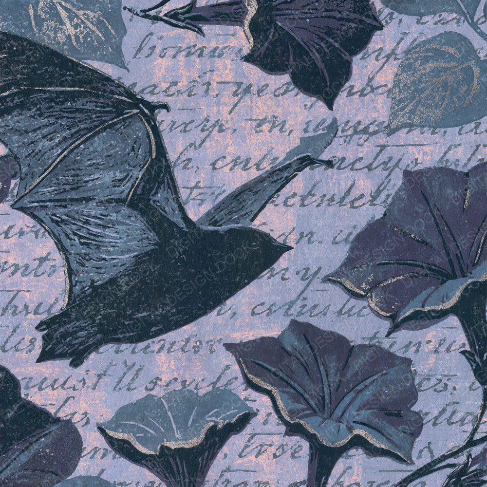 Woodblock Bat Moonflower Lilac Digital Paper Pack (DDD012545)
