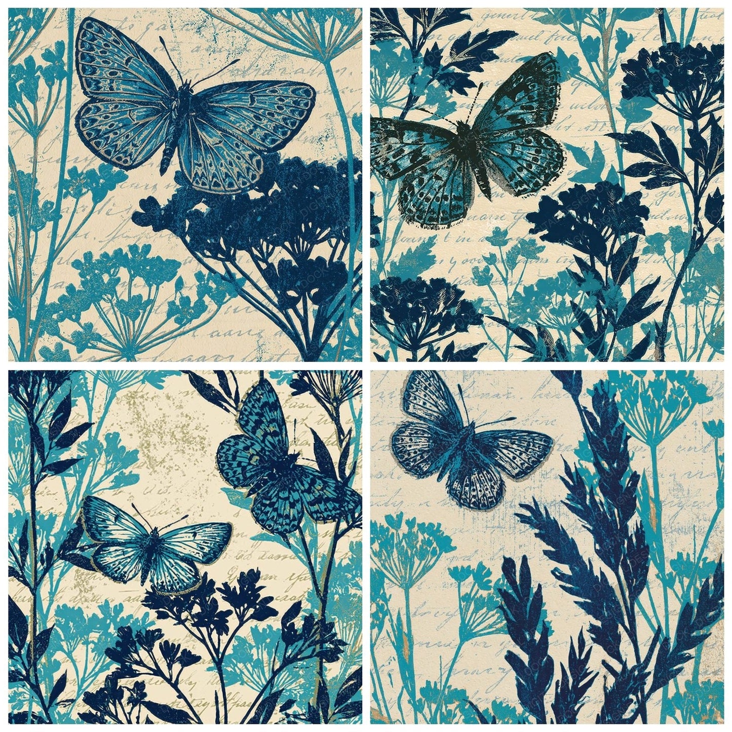Woodblock Butterfly Cerulean Primrose Digital Paper Pack (DDD012547)