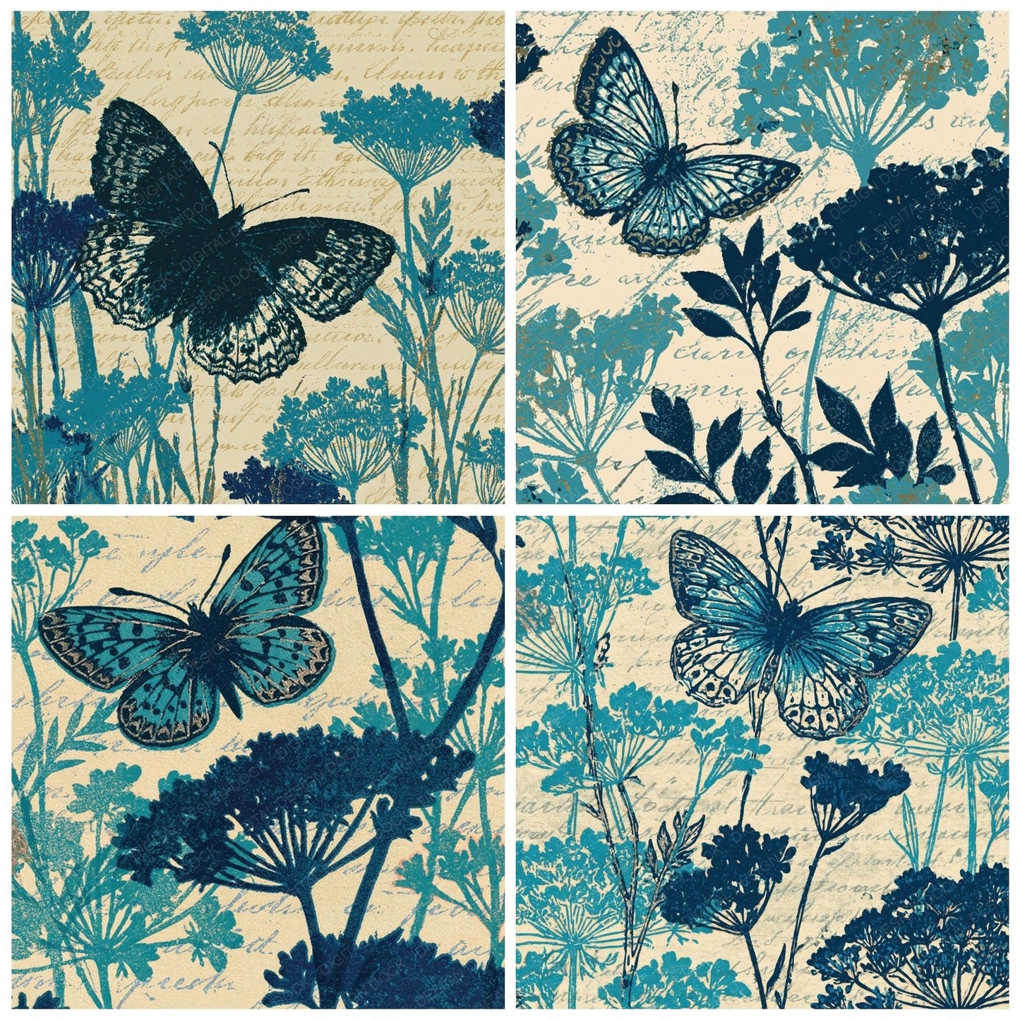 Woodblock Butterfly Cerulean Primrose Digital Paper Pack (DDD012547)