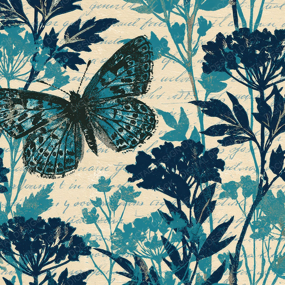 Woodblock Butterfly Cerulean Primrose Digital Paper Pack (DDD012547)