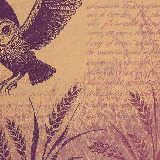 Woodblock Owl Wheat Plum Gold Digital Paper Pack (DDD012553)