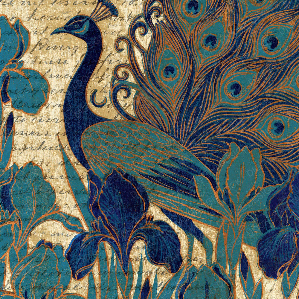 Woodblock Peacock Iris Gold Digital Paper Pack (DDD012554)