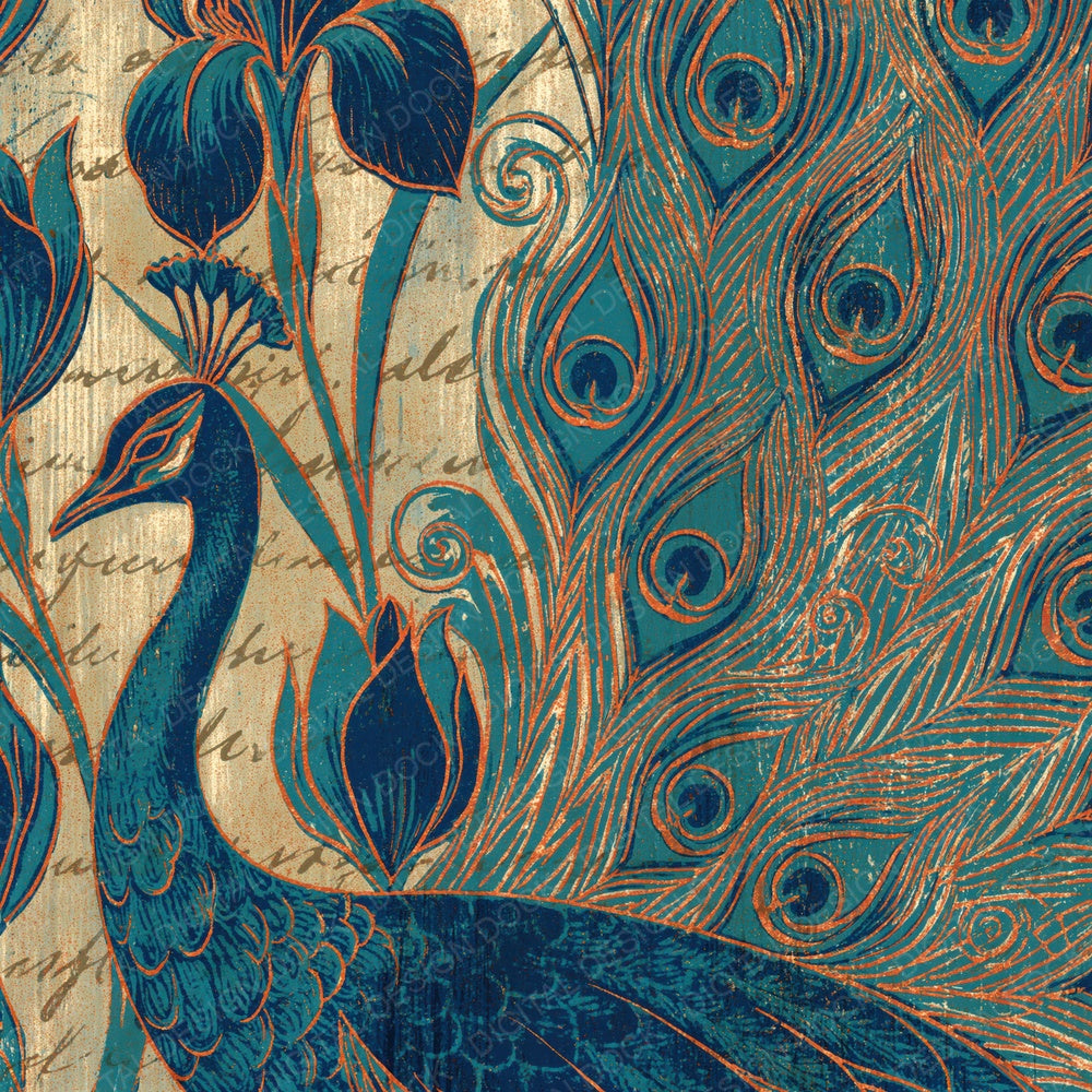 Woodblock Peacock Iris Gold Digital Paper Pack (DDD012554)