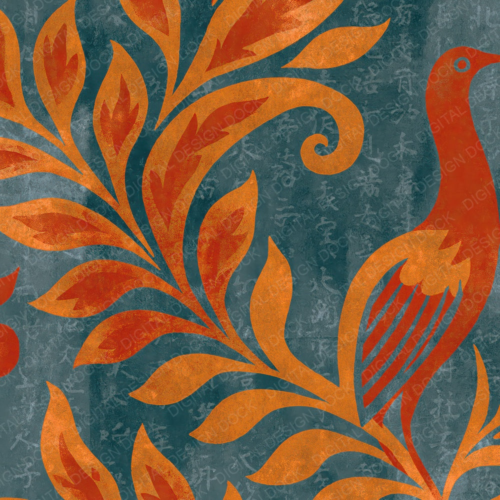 Woodblock Phoenix Flame Ember Slate Digital Paper Pack (DDD012555)