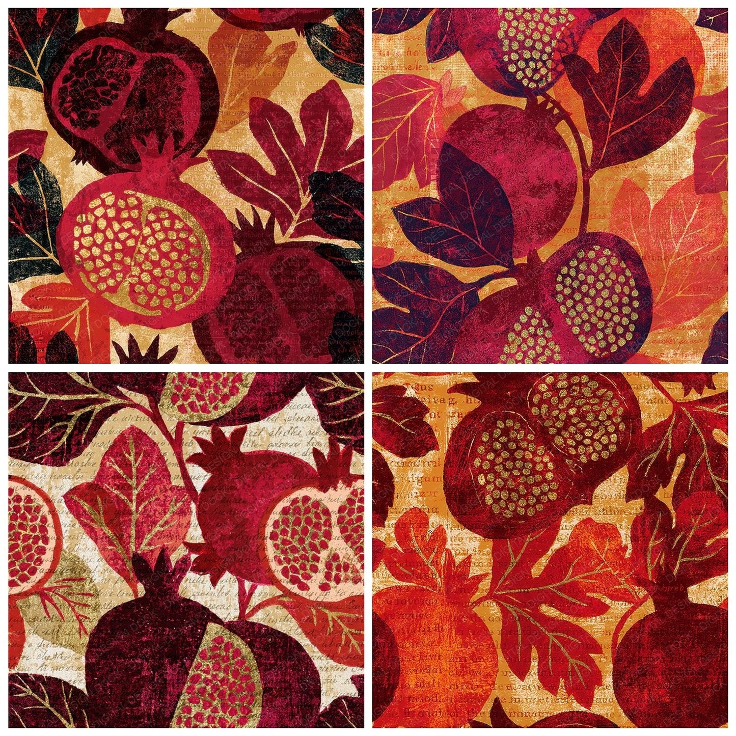 Woodblock Pomegranate Fig Ruby Clay Seamless Digital Paper Pack (DDD012556)
