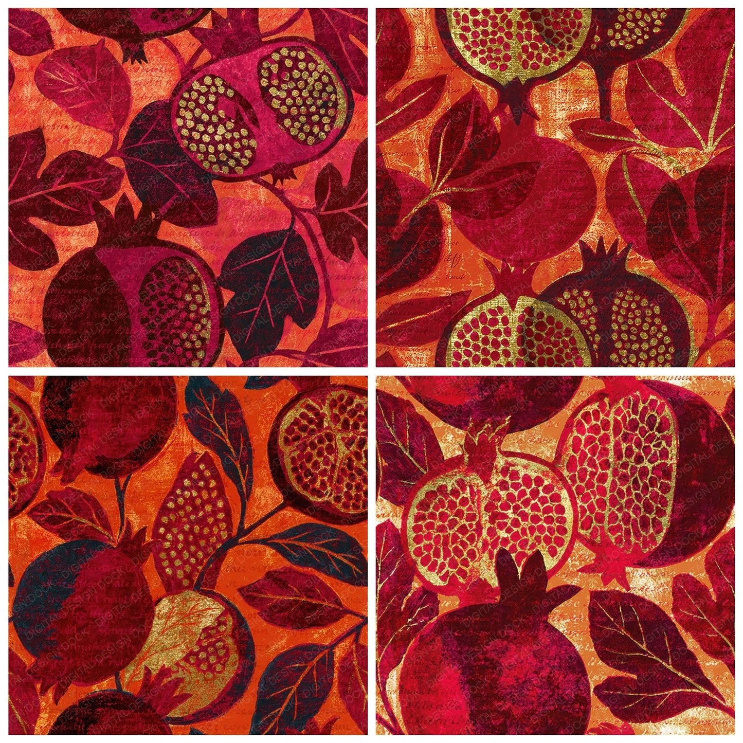 Woodblock Pomegranate Fig Ruby Clay Seamless Digital Paper Pack (DDD012556)
