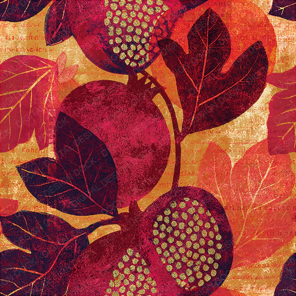 Woodblock Pomegranate Fig Ruby Clay Seamless Digital Paper Pack (DDD012556)