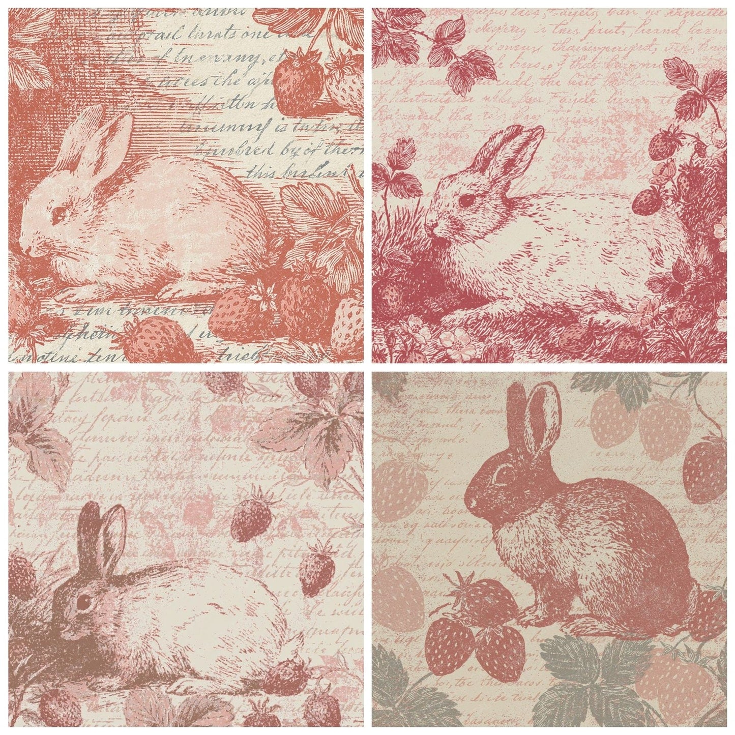 Woodblock Rabbit Strawberry Buttercream Digital Paper Pack (DDD012557)