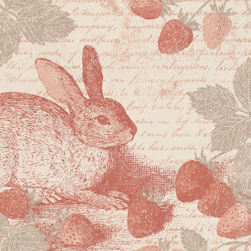Woodblock Rabbit Strawberry Buttercream Digital Paper Pack (DDD012557)