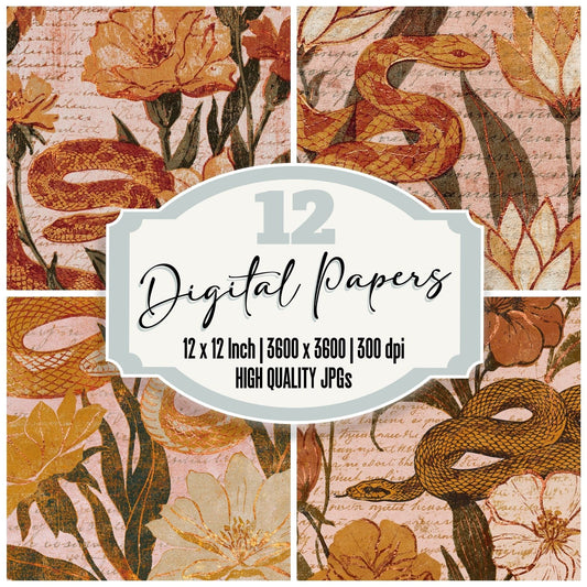 Woodblock Snake Ochre Pink Digital Paper Pack (DDD012559)