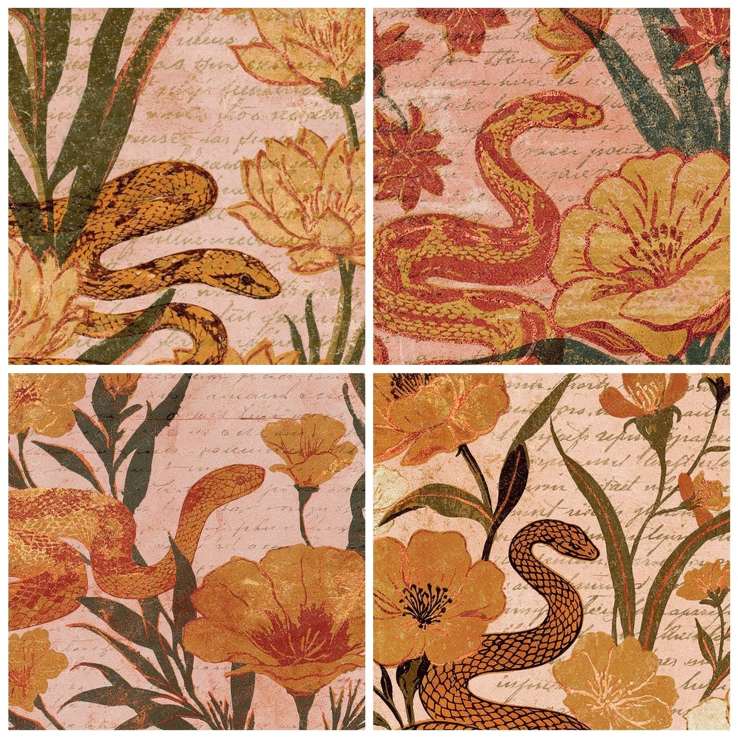 Woodblock Snake Ochre Pink Digital Paper Pack (DDD012559)