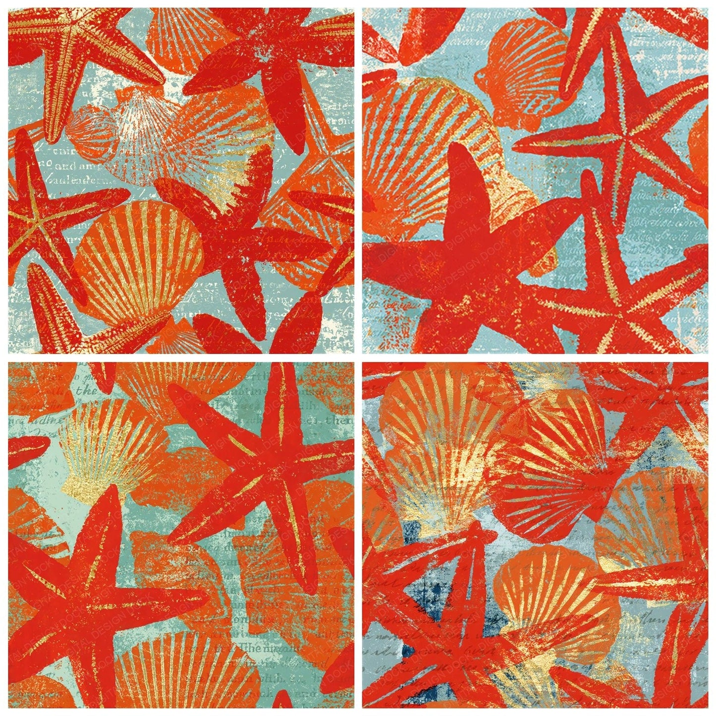 Woodblock Starfish Shell Seamless Digital Paper Pack (DDD012560)