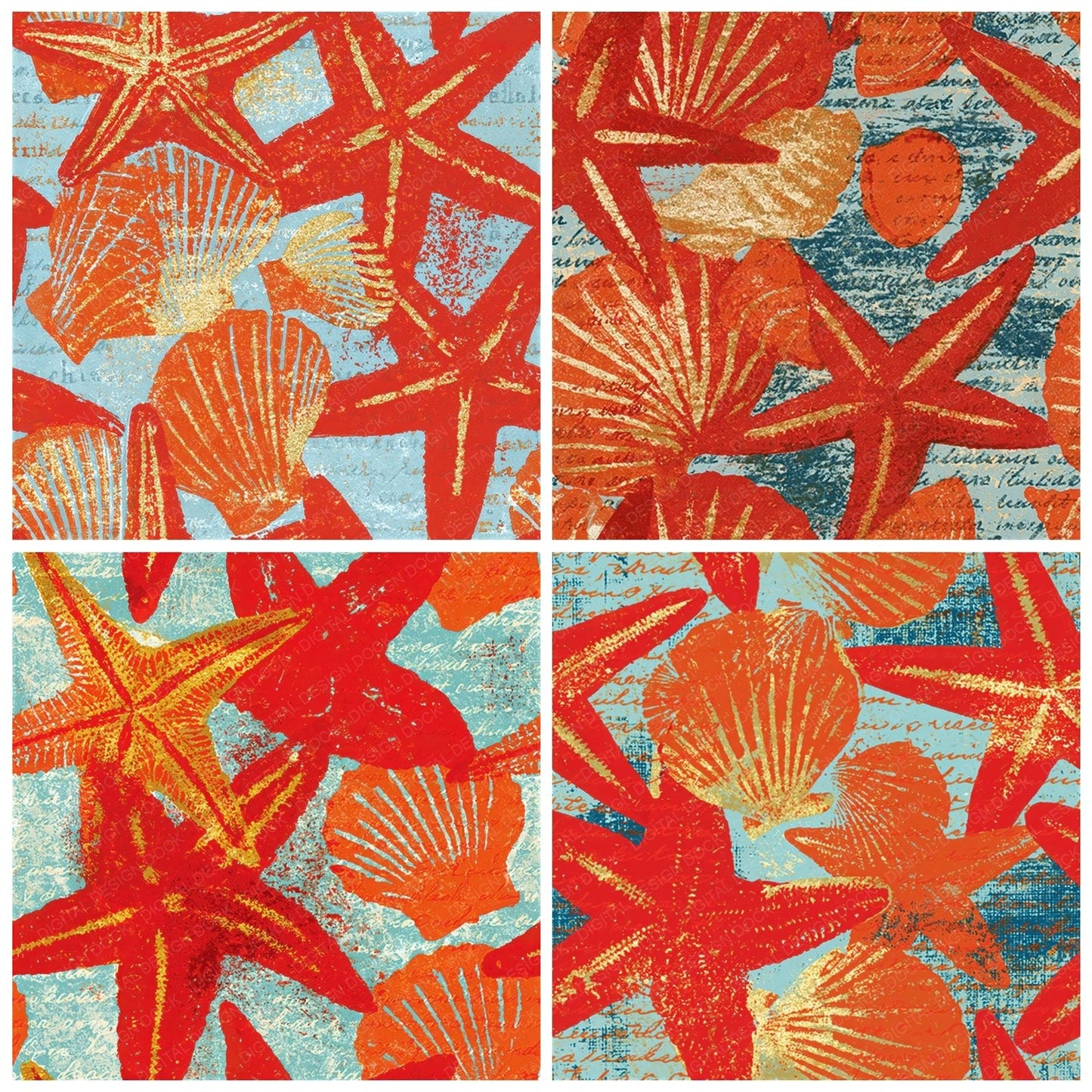 Woodblock Starfish Shell Seamless Digital Paper Pack (DDD012560)