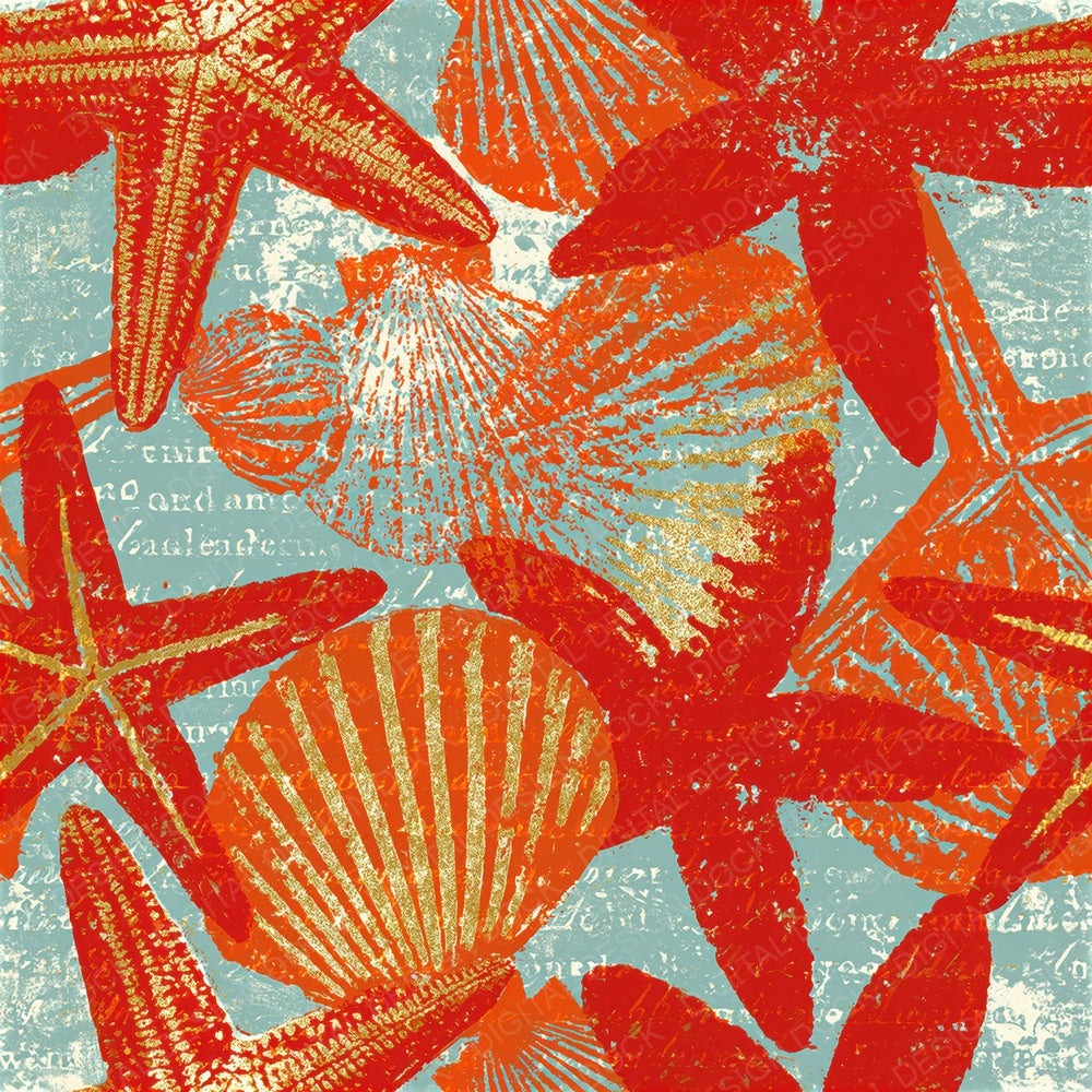 Woodblock Starfish Shell Seamless Digital Paper Pack (DDD012560)