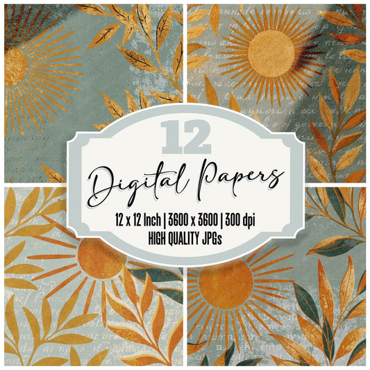 Woodblock Sun Olive Marigold Digital Paper Pack (DDD012561)
