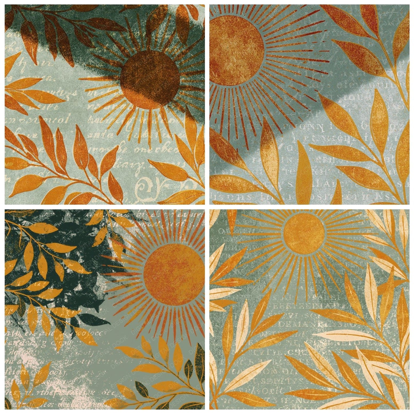 Woodblock Sun Olive Marigold Digital Paper Pack (DDD012561)