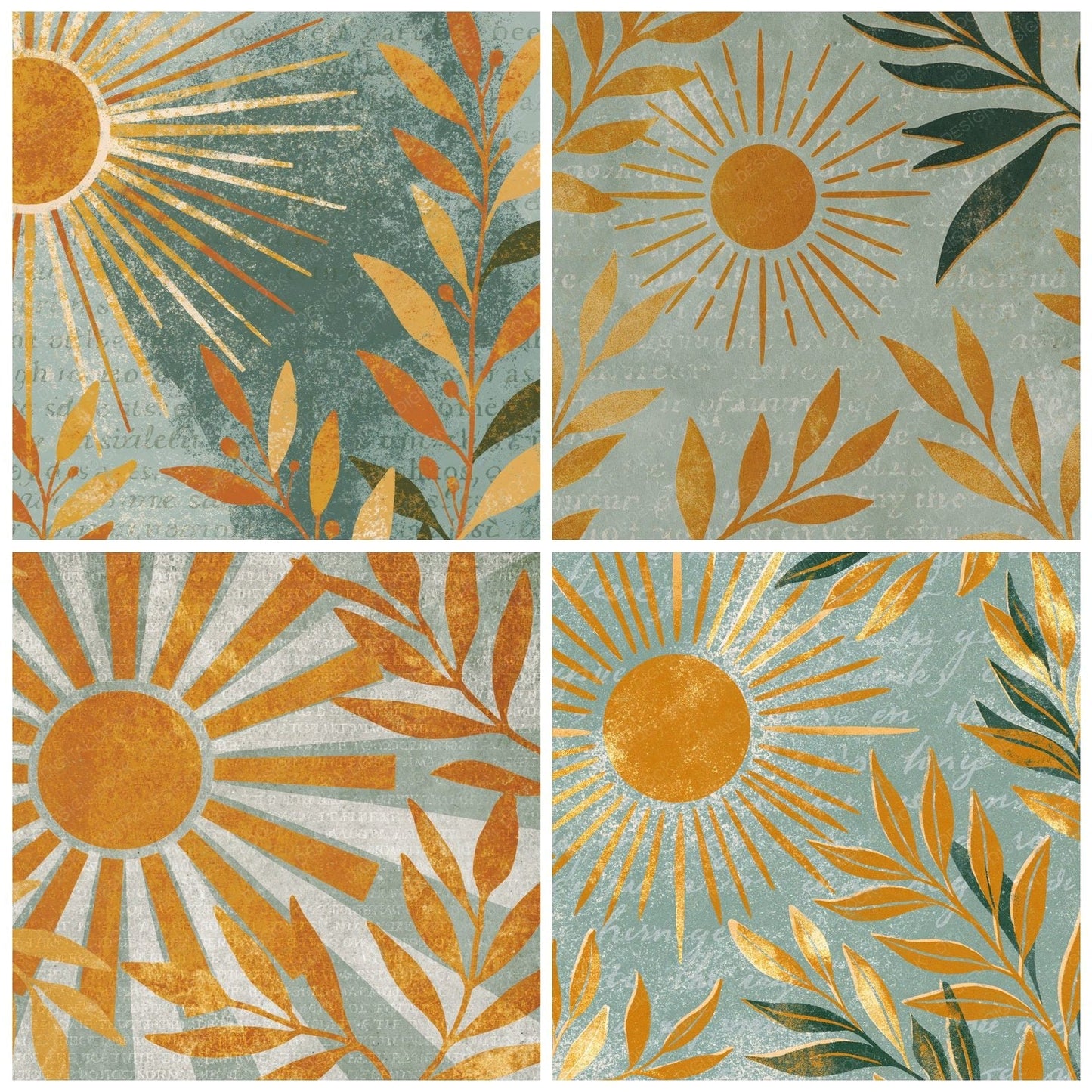 Woodblock Sun Olive Marigold Digital Paper Pack (DDD012561)