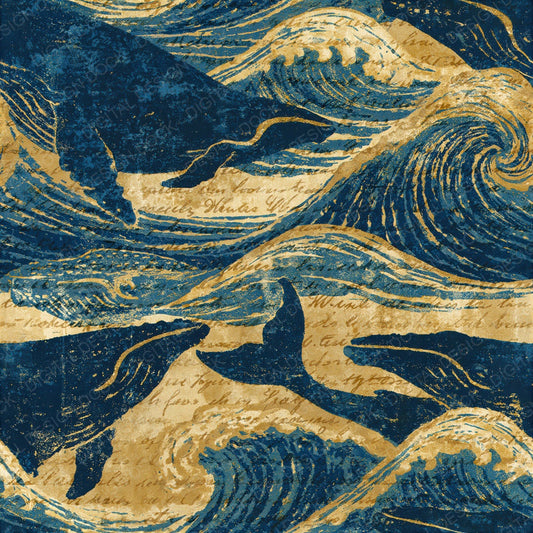 Woodblock Whale Wave Sand Seamless Digital Paper Pack (DDD012564)