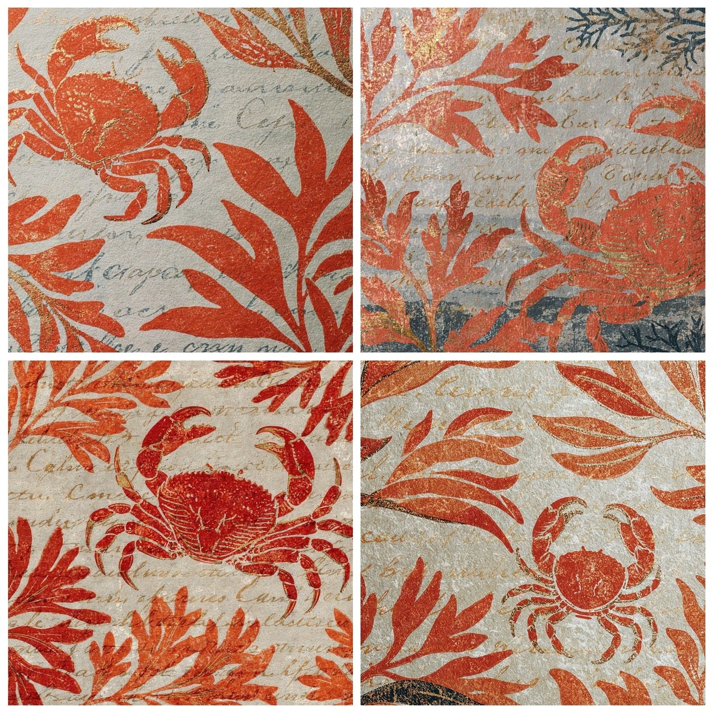 Woodblock Crab Seaweed Persimmon Digital Paper Pack (DDD012566)